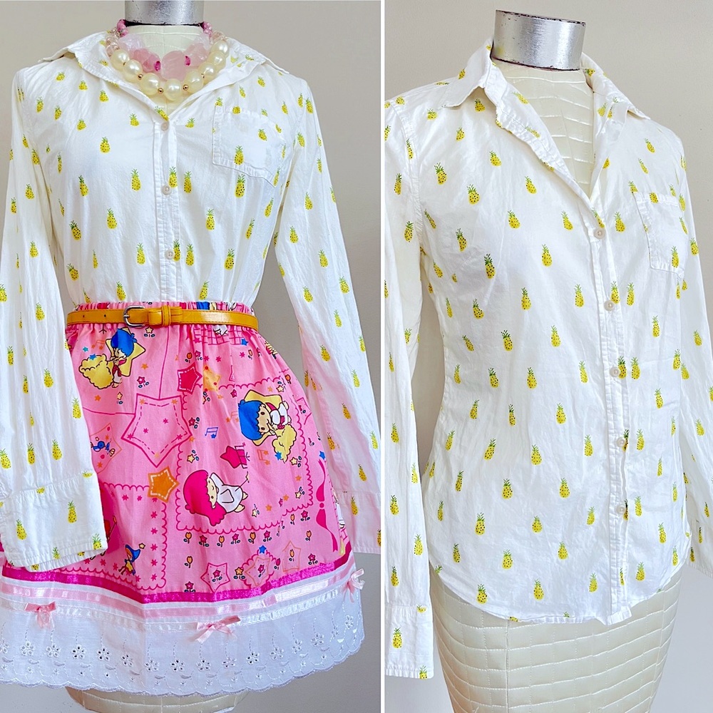🍍 Pineapple fruit 100% cotton button down shirt XS
